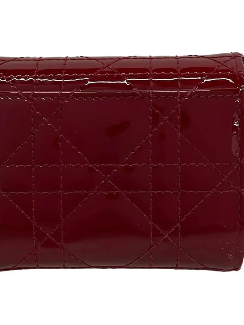 DIOR/ChristianDior Lady Dior Bordeaux Patent Leather Trifold Wallet